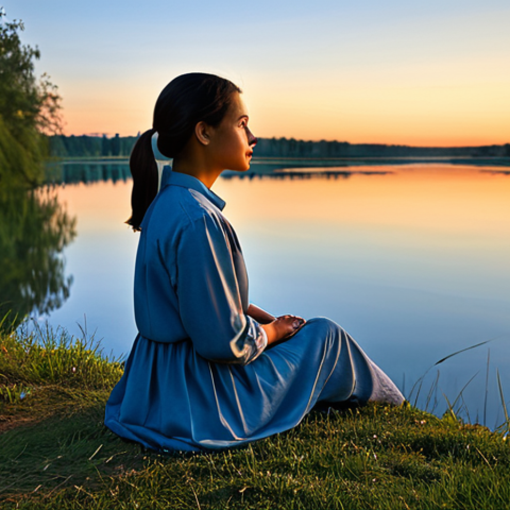 **Exploring Values:** "A serene individual in modest clothing, thoughtfully reflecting by a tranquil lake at sunset, symbolizing self-discovery and inner peace, fully clothed, appropriate content, safe for work, professional photography, natural pose, perfect anatomy."