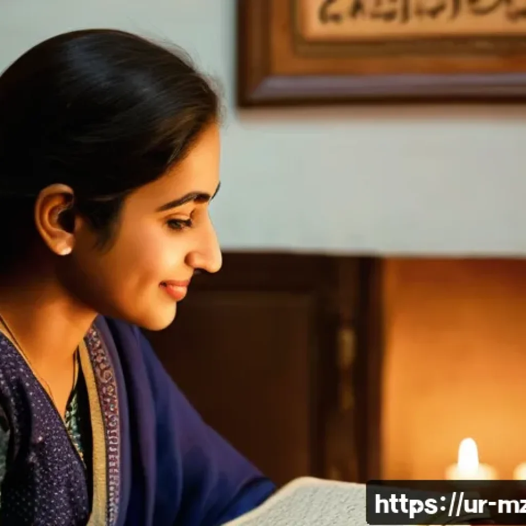 내러티브 건강법을 통한 감정 조절 기술 - A warm, intimate scene of a young South Asian woman sitting in a cozy, softly lit room decorated wit...