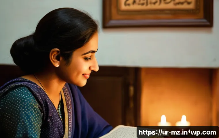 내러티브 건강법을 통한 감정 조절 기술 - A warm, intimate scene of a young South Asian woman sitting in a cozy, softly lit room decorated wit...