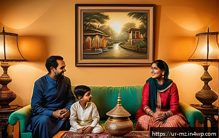 내러티브 건강법과 언어의 역할 - A warm, cozy family living room scene in a traditional South Asian home decorated with intricate pat...